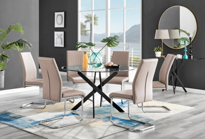Furniturebox Uk Novara Black Leg 120Cm Round Glass Dining Table & 6 Cappuccino Lorenzo Chairs - image 1