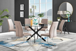 Furniturebox Uk Novara Black Leg 120Cm Round Glass Dining Table & 6 Cappuccino Lorenzo Chairs - thumbnail 1