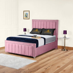 UKBEDFURNITURE Fiona Pink Plush Valvet Upholstered Bed Frame Only - Slatted Base - 48 Inch Headboard - thumbnail 1