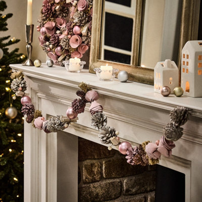 Dibor Pink Roses Xmas Table Decoration Christmas Garland 1.2M - image 1