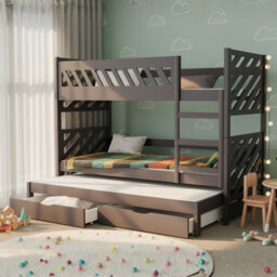 Triple Bunk Bed Mateo K With Mattress And Underbed Storage Drawers Black - thumbnail 1