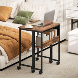 63Cm Foldable Computer Desk Rustic Brown On Wheels Small Spaces - thumbnail 3