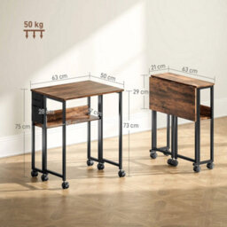 63Cm Foldable Computer Desk Rustic Brown On Wheels Small Spaces - thumbnail 2