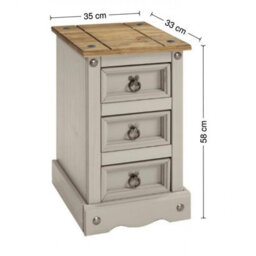Mercers Furniture Corona Grey Painted Wax Narrow 3 Drawer Bedside Cabinet Chest Table Solid Wood Pine With Wooden Mexican Styling - thumbnail 6