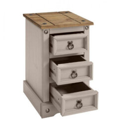 Mercers Furniture Corona Grey Painted Wax Narrow 3 Drawer Bedside Cabinet Chest Table Solid Wood Pine With Wooden Mexican Styling - thumbnail 2