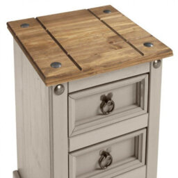 Mercers Furniture Corona Grey Painted Wax Narrow 3 Drawer Bedside Cabinet Chest Table Solid Wood Pine With Wooden Mexican Styling - thumbnail 3