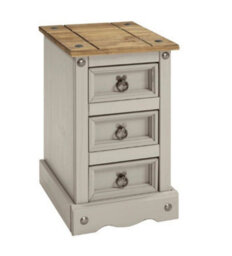 Mercers Furniture Corona Grey Painted Wax Narrow 3 Drawer Bedside Cabinet Chest Table Solid Wood Pine With Wooden Mexican Styling - thumbnail 4