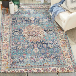 Blue Luxurious Traditional Persian Easy To Clean Floral Rug For Dining Room-71Cm X 230Cm (Runner)