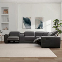 Xample Aiden & Ivy Karson Dark Grey Leather Sectional Sofa Top Grain Leather, 3 Power Recliners With Power Headrests, Storage Console - thumbnail 4