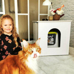 Palram Tiger Double Cat Litter Box Furniture Hidden, Xl Pet House Enclosure, Side Table For Large Cats With Hidden Flip Up Door - thumbnail 4