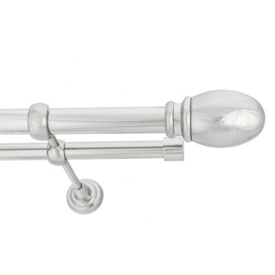 Toolty Double Metal Curtain Pole 25/19mm With Finials Rod Classic Brackets Oval 350Cm Inox