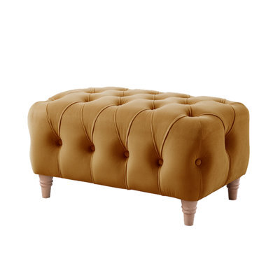 Furnishings For Less UK Elsie Velvet Chesterfield Plush Velvet Ochre Footstool - image 1