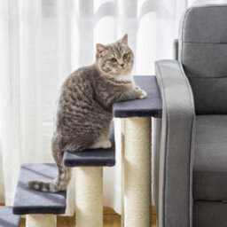 Pawhut Dog Steps For Bed 4 Step Pet Stairs Ladder For Dog Cat Scratch Post Grey - thumbnail 9