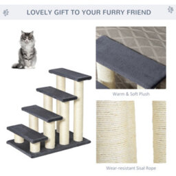 Pawhut Dog Steps For Bed 4 Step Pet Stairs Ladder For Dog Cat Scratch Post Grey - thumbnail 4