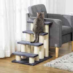 Pawhut Dog Steps For Bed 4 Step Pet Stairs Ladder For Dog Cat Scratch Post Grey
