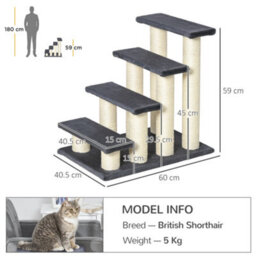 Pawhut Dog Steps For Bed 4 Step Pet Stairs Ladder For Dog Cat Scratch Post Grey - thumbnail 3