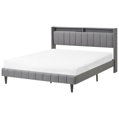 Beliani Bed With Led Fabric Beaulieu 160 X 200 Cm (Eu King Size) With Usb Port With Storage Dark Grey - image 1