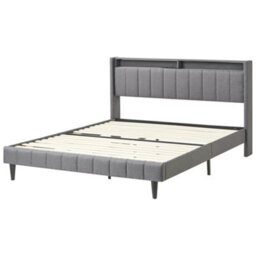 Beliani Bed With Led Fabric Beaulieu 160 X 200 Cm (Eu King Size) With Usb Port With Storage Dark Grey - thumbnail 6