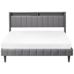 Beliani Bed With Led Fabric Beaulieu 160 X 200 Cm (Eu King Size) With Usb Port With Storage Dark Grey - thumbnail 7