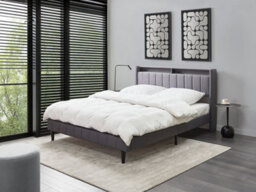Beliani Bed With Led Fabric Beaulieu 160 X 200 Cm (Eu King Size) With Usb Port With Storage Dark Grey - thumbnail 2
