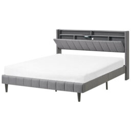 Beliani Bed With Led Fabric Beaulieu 160 X 200 Cm (Eu King Size) With Usb Port With Storage Dark Grey - thumbnail 4