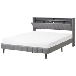 Beliani Bed With Led Fabric Beaulieu 160 X 200 Cm (Eu King Size) With Usb Port With Storage Dark Grey - thumbnail 5