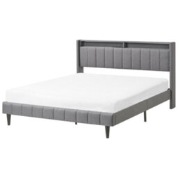 Beliani Bed With Led Fabric Beaulieu 160 X 200 Cm (Eu King Size) With Usb Port With Storage Dark Grey - thumbnail 1