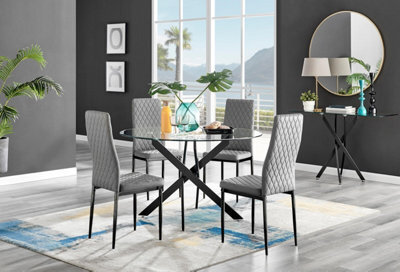 Furniturebox Uk Novara Black Leg 120Cm Round Glass Dining Table & 4 Grey Milan Black Leg Chairs - image 1