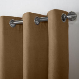 Luxury Living Velvet Chenille Eyelet Curtains Ready Made Pair Tan - thumbnail 7