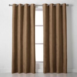 Luxury Living Velvet Chenille Eyelet Curtains Ready Made Pair Tan - thumbnail 3