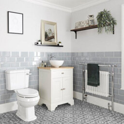 Homestylestore 645mm Antique White Bathroom Vanity Unit With Countertop Basin And Close Coupled Toilet Wc Pan, Seat And Cistern - thumbnail 1