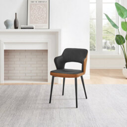 Furniturebox Uk Kai 2X Black Velvet Tan Faux Leather Black Leg Dining Chair - thumbnail 5