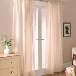Ohs Tufted Pompom Voile Net Curtain Pair Window Panels Slot Top Set - Natural - thumbnail 2