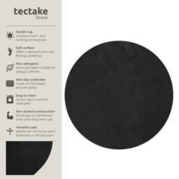 Tectake Rug Zonelle Short Pile And Ultra-Soft Carpet In Rectangular Or Round Design   120 Cm - Black - thumbnail 2