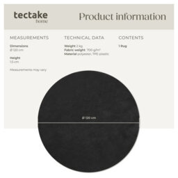Tectake Rug Zonelle Short Pile And Ultra-Soft Carpet In Rectangular Or Round Design   120 Cm - Black - thumbnail 6