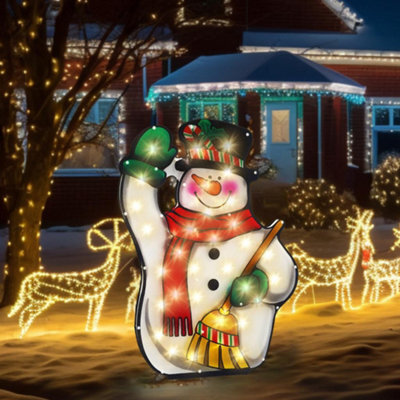 Geezy Christmas Silhouette Lights Indoor Outdoor Snowman Broom Festive Decoration - image 1