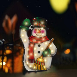 Geezy Christmas Silhouette Lights Indoor Outdoor Snowman Broom Festive Decoration - thumbnail 4