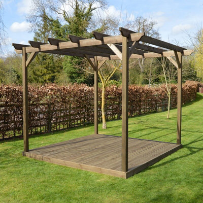 Rutland County Garden Furniture Garden Pergola And Decking Kit - Wood - L480 X W480 X H270 Cm - Rustic Brown - image 1