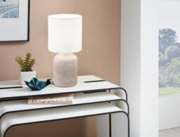 Eglo Bellariva Natural And White Ceramic And Fabric Table Lamp, (D) 15.5Cm
