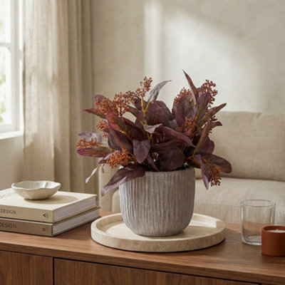 Candlelight Red 30Cm Eucalyptus Pot With Artificial Plant In Grey Textured Cement Pot - image 1