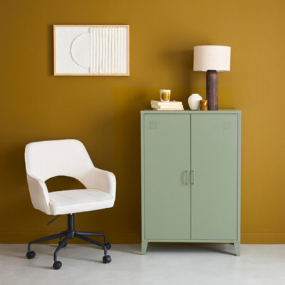 Sweeek - Metal Sideboard Cabinet With 2 Storage Compartments Industrial-Style Light Green 75X33X110 Cm - Soho - image 1