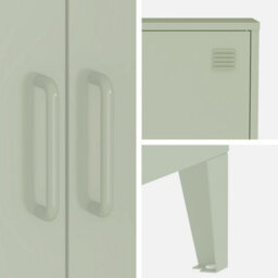 Sweeek - Metal Sideboard Cabinet With 2 Storage Compartments Industrial-Style Light Green 75X33X110 Cm - Soho - thumbnail 4
