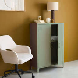 Sweeek - Metal Sideboard Cabinet With 2 Storage Compartments Industrial-Style Light Green 75X33X110 Cm - Soho - thumbnail 7