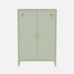 Sweeek - Metal Sideboard Cabinet With 2 Storage Compartments Industrial-Style Light Green 75X33X110 Cm - Soho - thumbnail 2