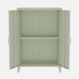 Sweeek - Metal Sideboard Cabinet With 2 Storage Compartments Industrial-Style Light Green 75X33X110 Cm - Soho - thumbnail 3