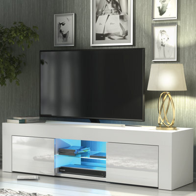 Tv Unit 130Cm Sideboard Cabinet Cupboard Tv Stand Living Room High Gloss Doors - White - image 1