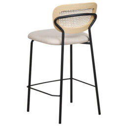 Wyld And Coco Luxehome Set Of 2 Armless Bar Chairs - Light Beige Polyester Upholstery, Rattan Viennese Braid Back, Black Iron Legs - thumbnail 5