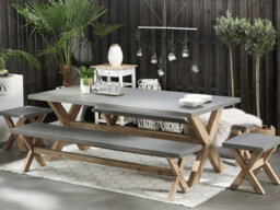 Beliani Garden Dining Set With Benches And Stools 8 Seater Olbia Concrete Grey - thumbnail 2