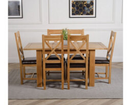 That's Furniture Hampton 120Cm - 160Cm Oak Extending Dining Table And 6 Chairs Dining Set With Berkeley Brown Leather Chairs - thumbnail 3