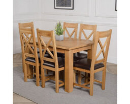 That's Furniture Hampton 120Cm - 160Cm Oak Extending Dining Table And 6 Chairs Dining Set With Berkeley Brown Leather Chairs - thumbnail 1